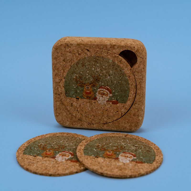 Conjunto 4 Bases de Copos Pai Natal
