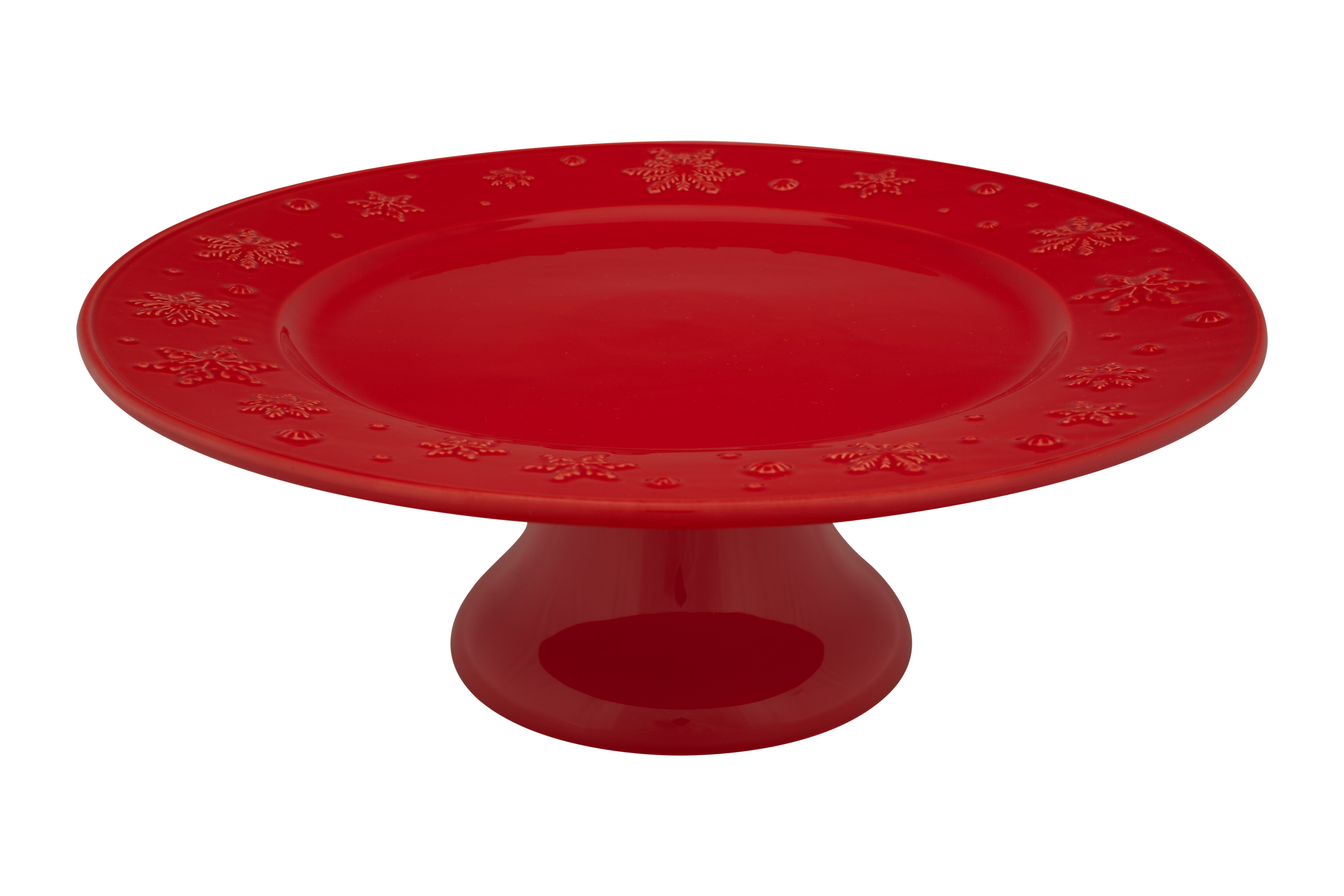 Prato Bolo com Pé Snowflakes Vermelho - Bordallo Pinheiro