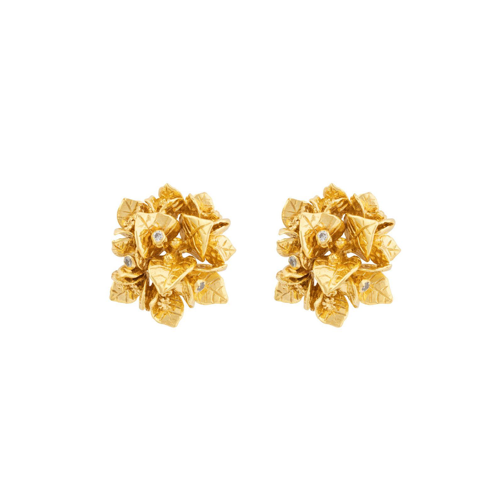 Bougainvillea button earrings - floral elegance in gold plated silver
