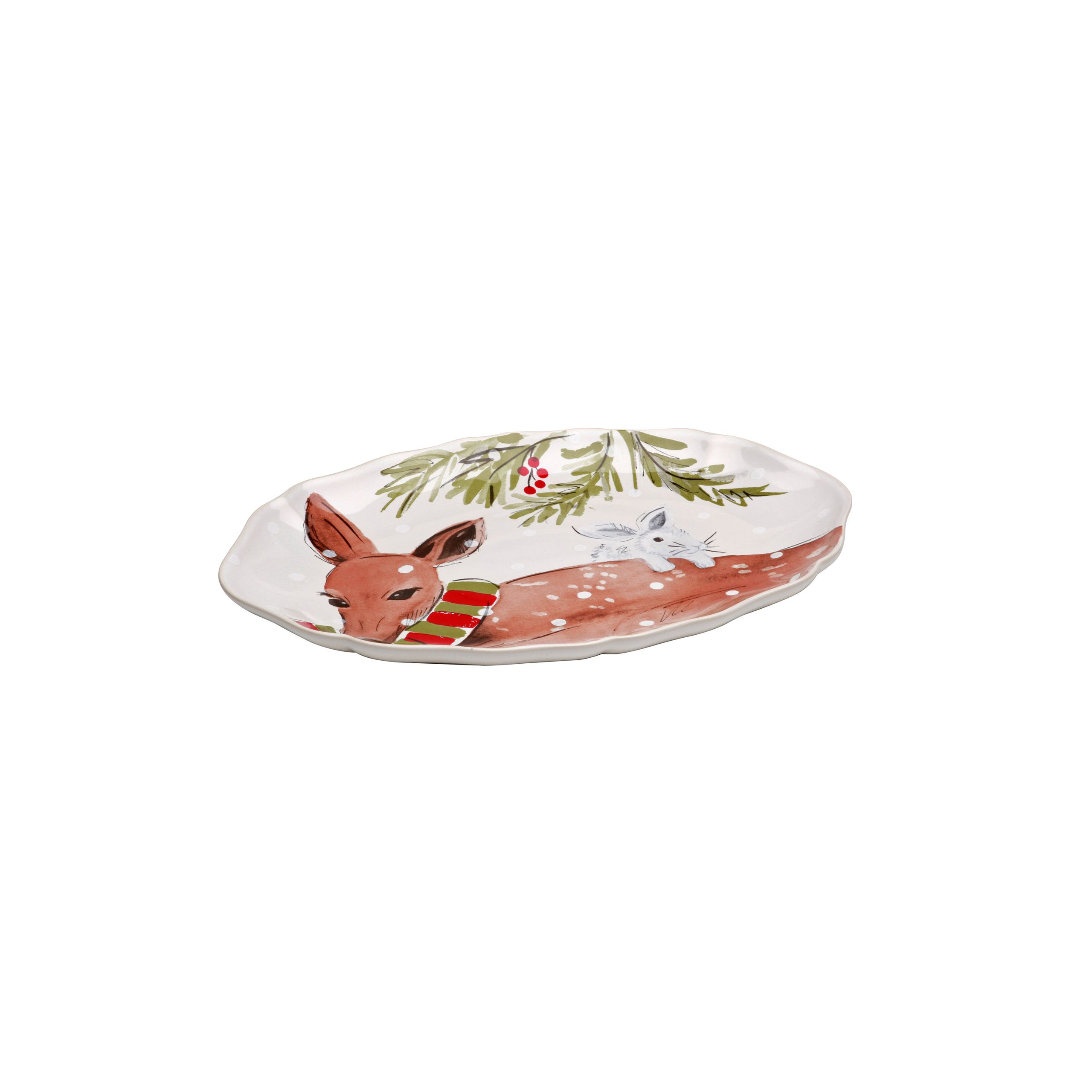 Deer Friends White Oval Plate